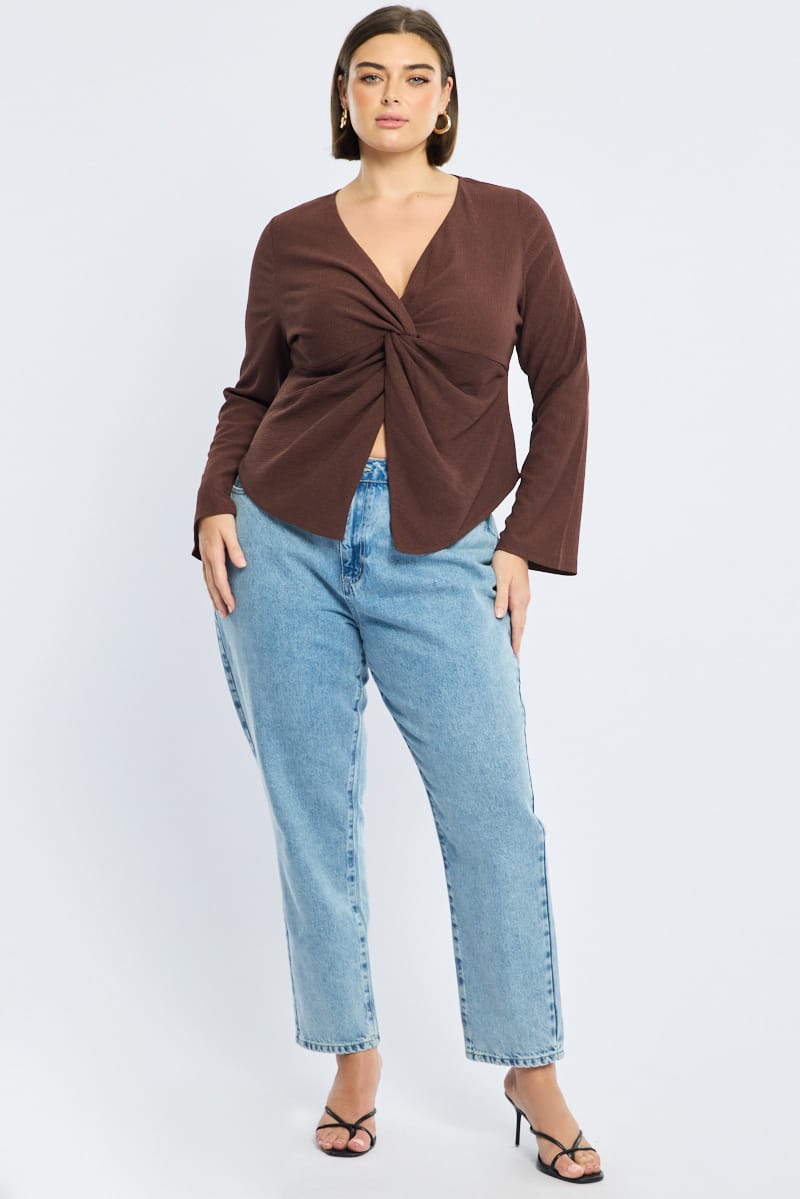 Brown Textured Top Long Sleeve for YouandAll Fashion