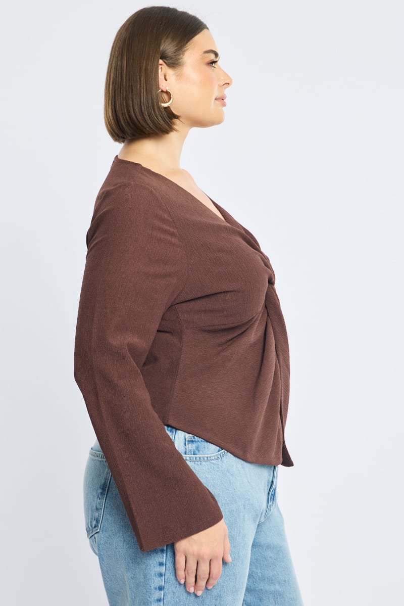 Brown Textured Top Long Sleeve for YouandAll Fashion