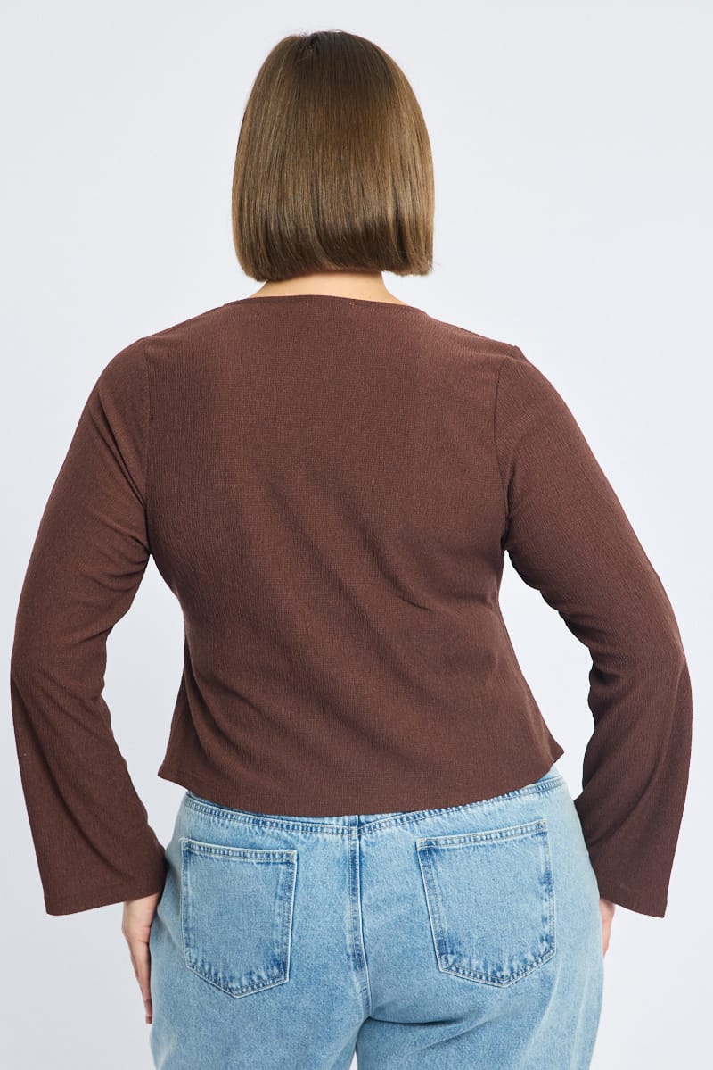 Brown Textured Top Long Sleeve for YouandAll Fashion