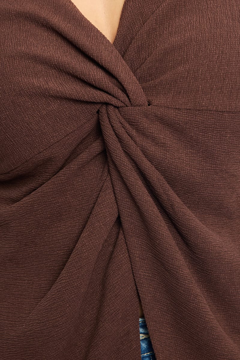 Brown Textured Top Long Sleeve for YouandAll Fashion