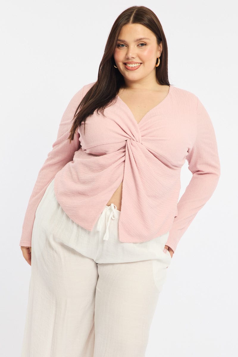 Pink Textured Top Long Sleeve for YouandAll Fashion