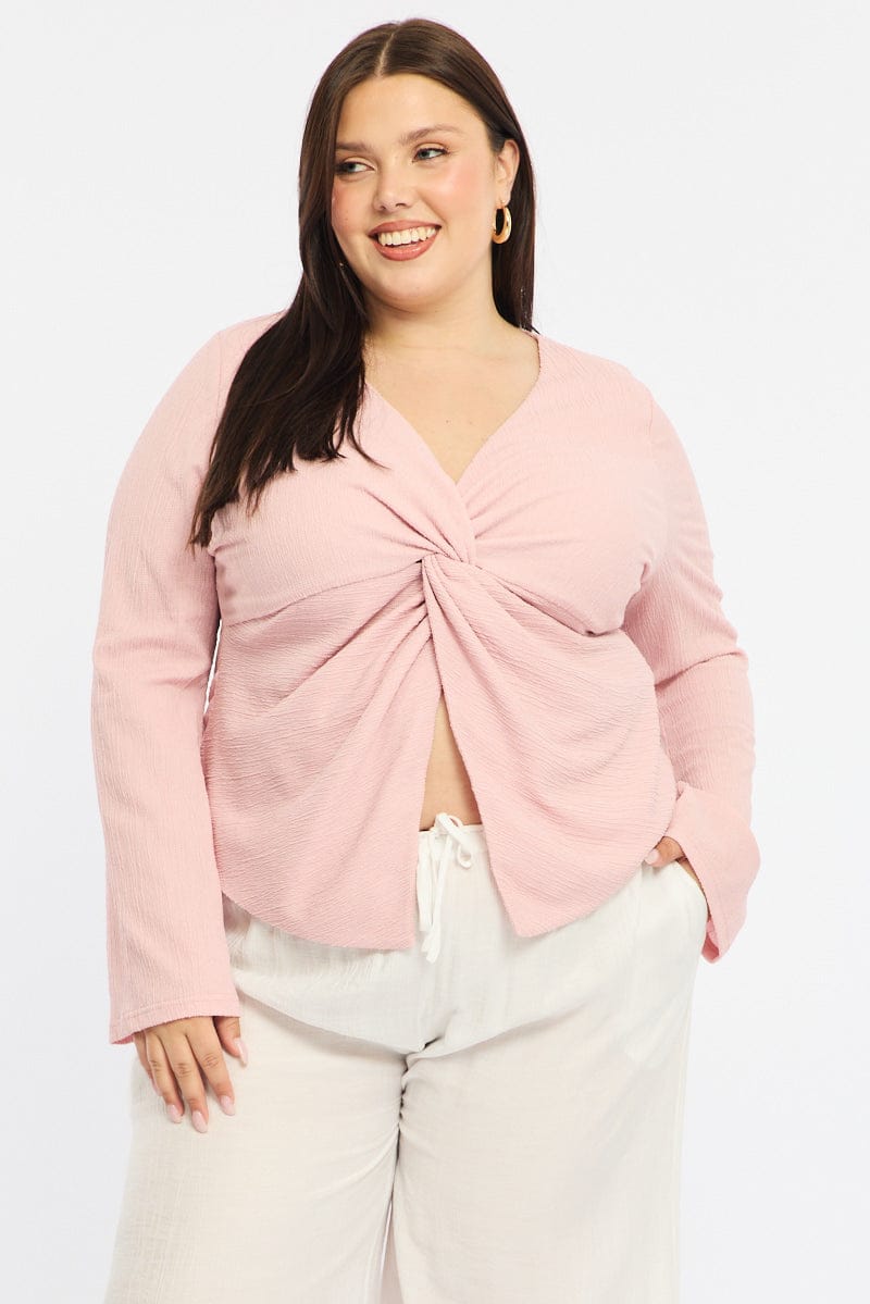 Pink Textured Top Long Sleeve for YouandAll Fashion