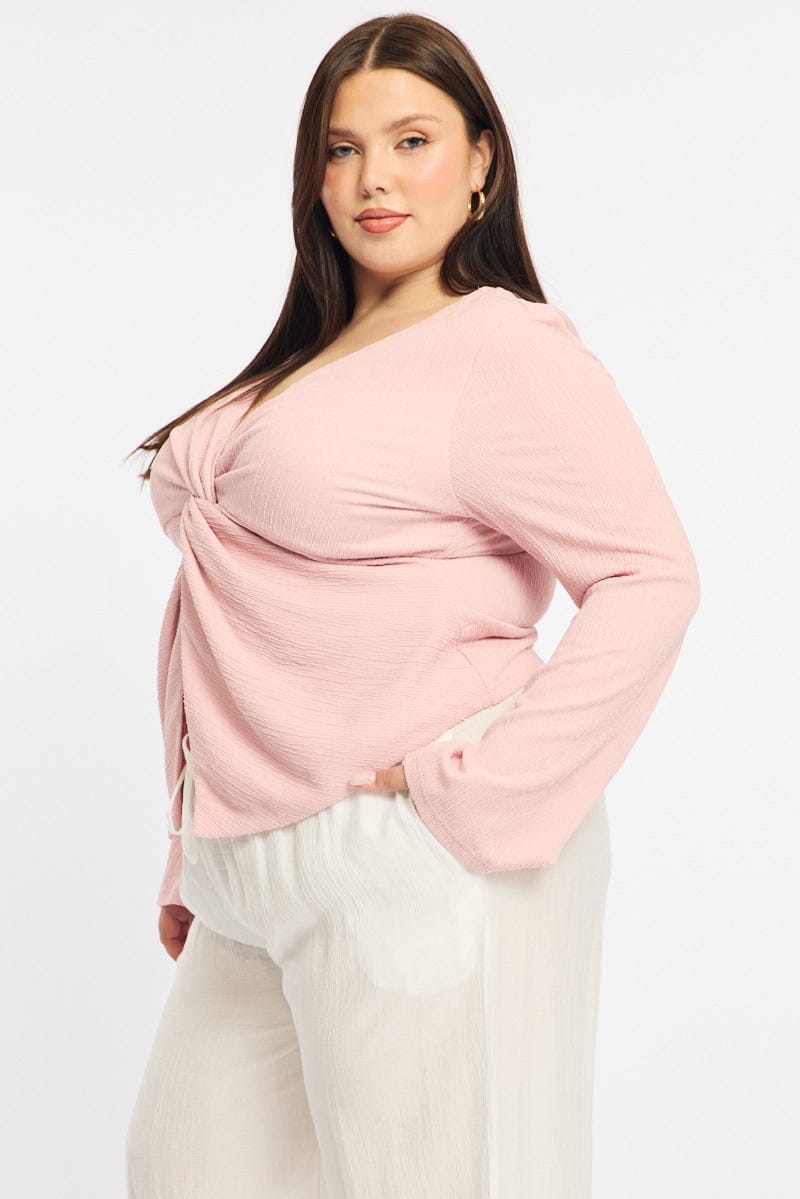Pink Textured Top Long Sleeve for YouandAll Fashion