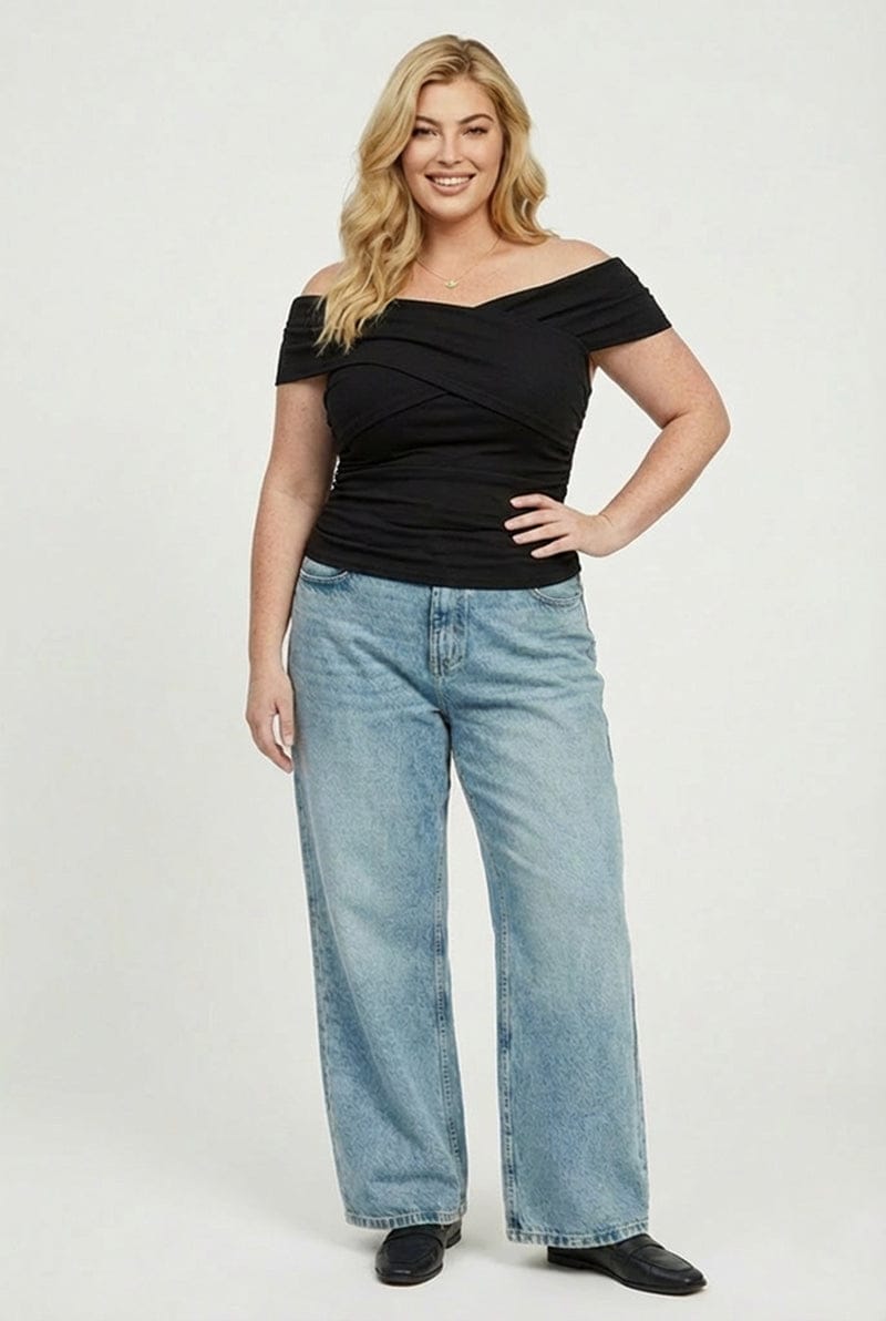 Black Off Shoulder Jersey Top Short Sleeve for YouandAll Fashion