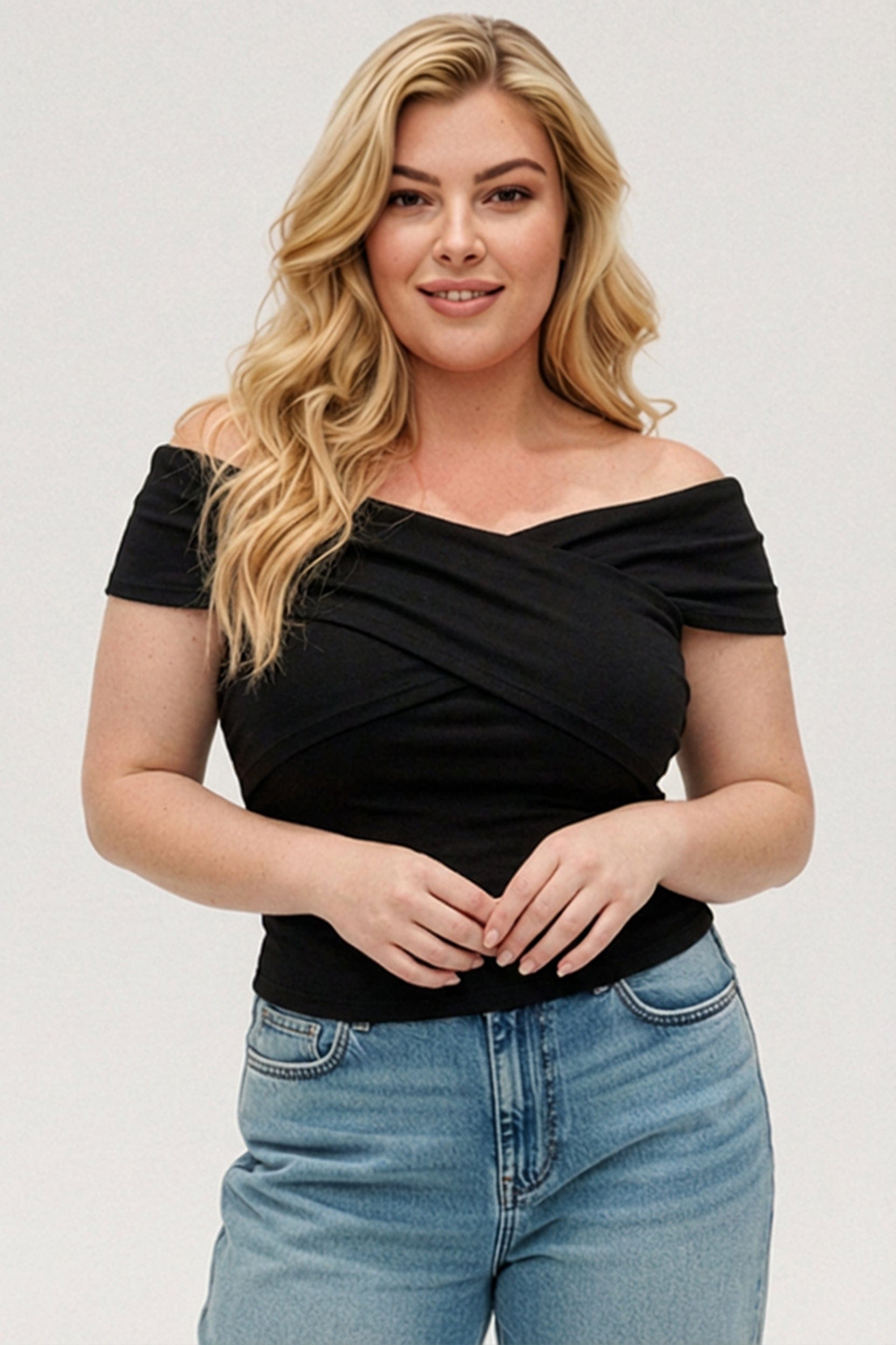 Black Off Shoulder Jersey Top Short Sleeve for YouandAll Fashion