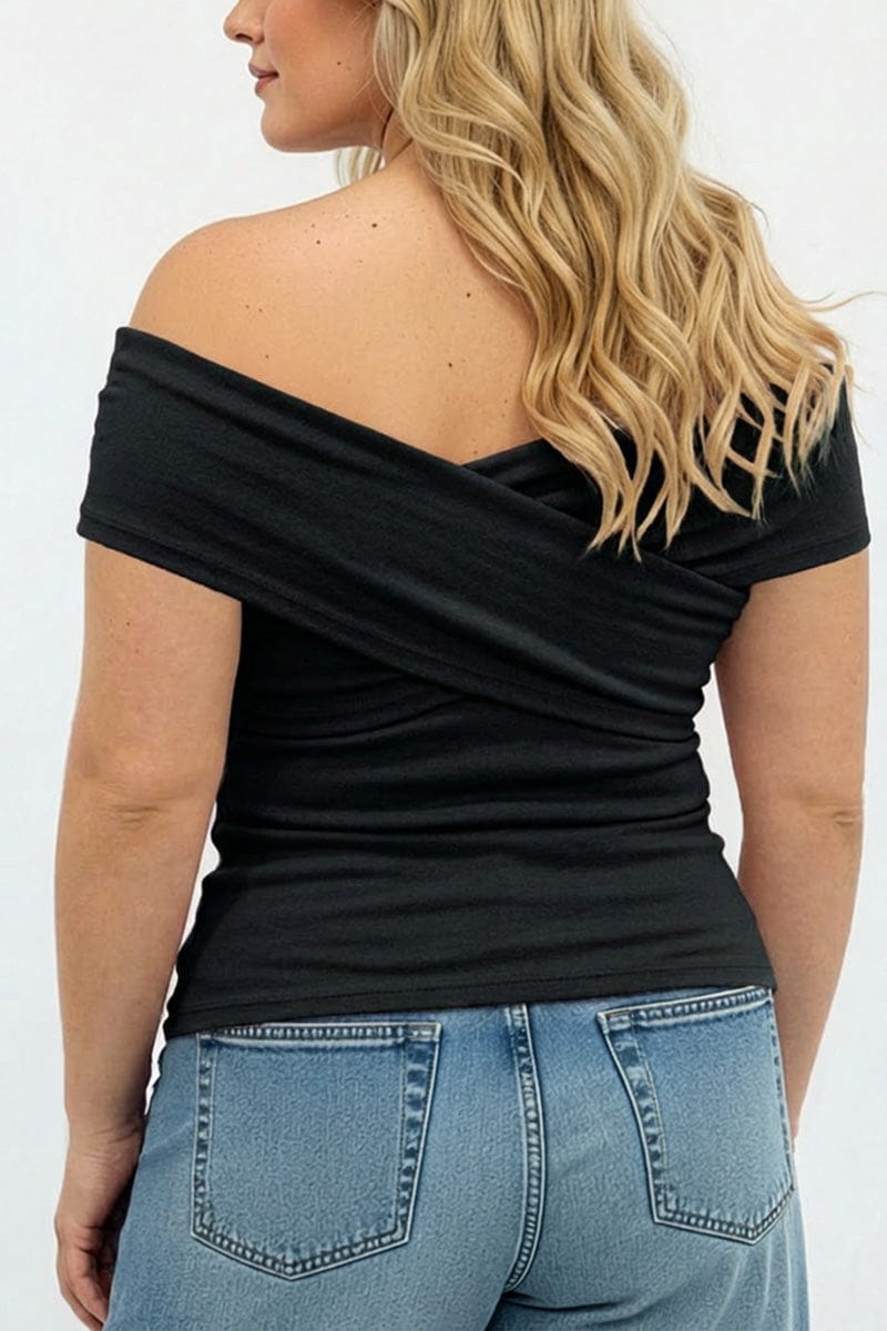 Black Off Shoulder Jersey Top Short Sleeve for YouandAll Fashion
