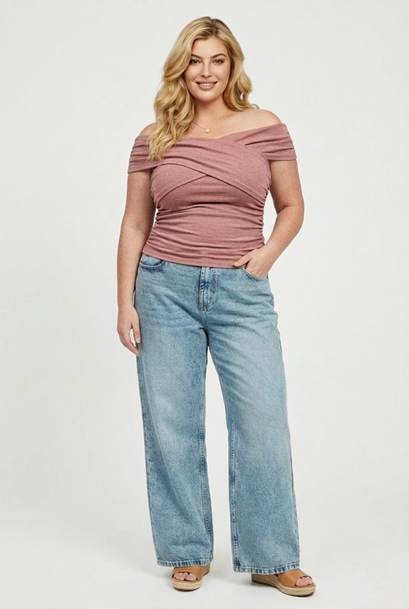 Pink Off Shoulder Jersey Top Short Sleeve for YouandAll Fashion
