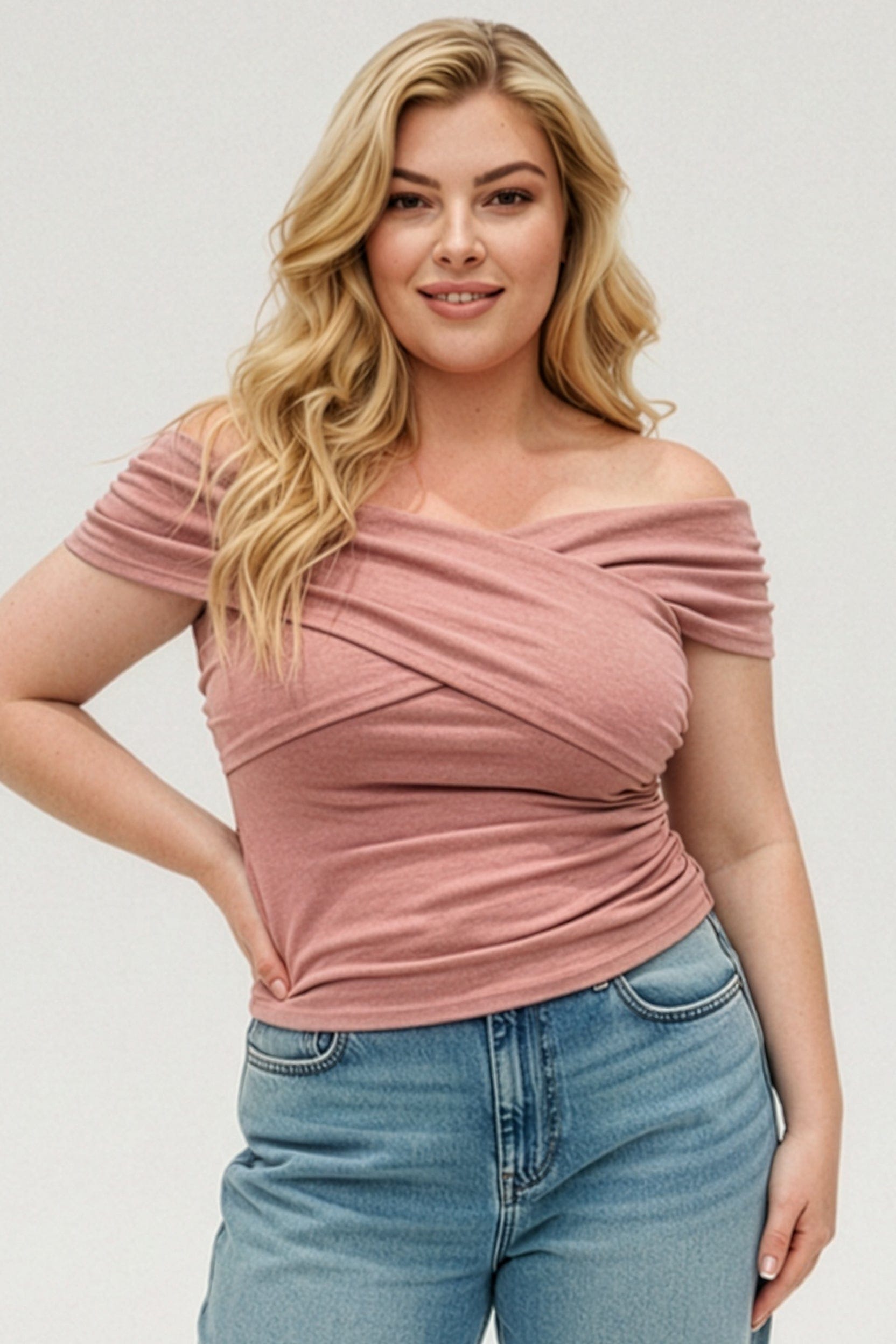 Pink Off Shoulder Jersey Top Short Sleeve for YouandAll Fashion