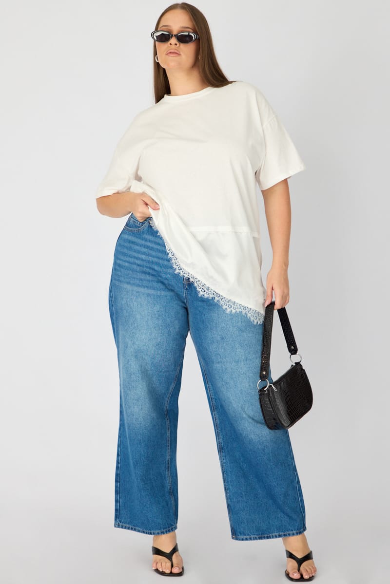 White T-shirt Short Sleeve Lace Trim for YouandAll Fashion