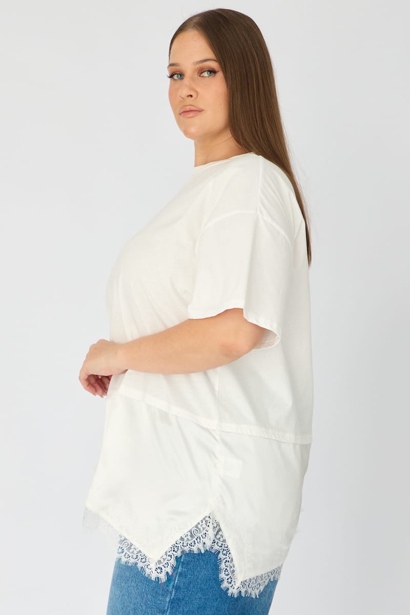 White T-shirt Short Sleeve Lace Trim for YouandAll Fashion