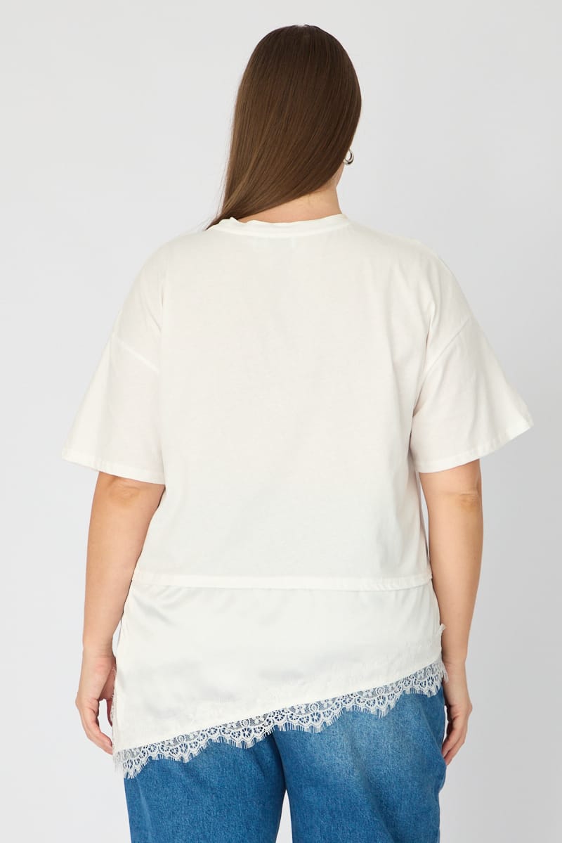 White T-shirt Short Sleeve Lace Trim for YouandAll Fashion