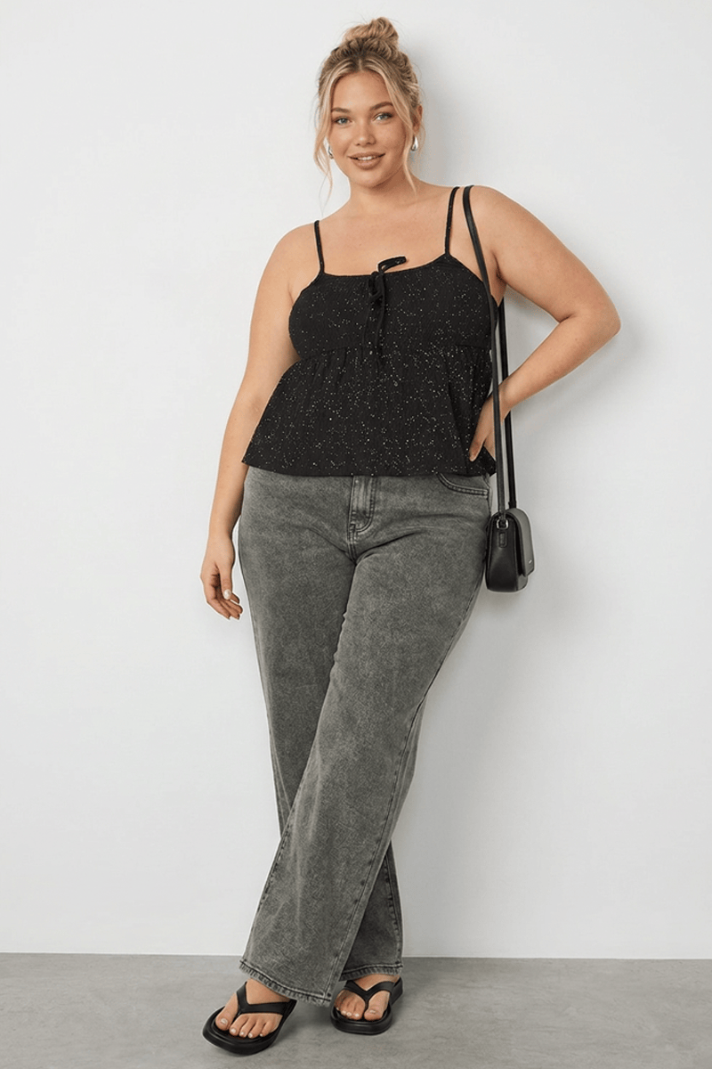 Black Babydoll Cami Top Textured Shimmer for YouandAll Fashion