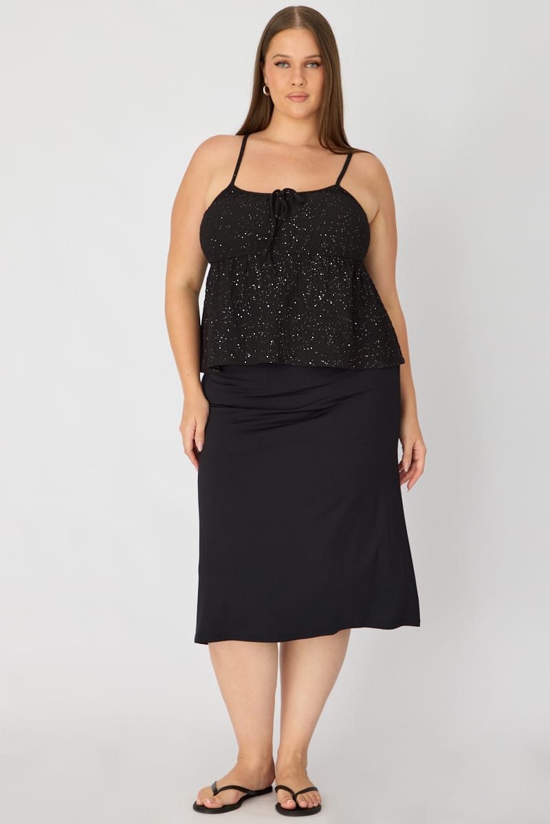 Black Babydoll Cami Top Textured Shimmer for YouandAll Fashion
