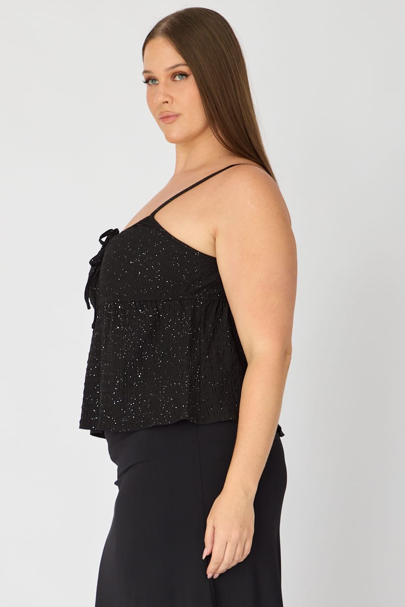 Black Babydoll Cami Top Textured Shimmer for YouandAll Fashion