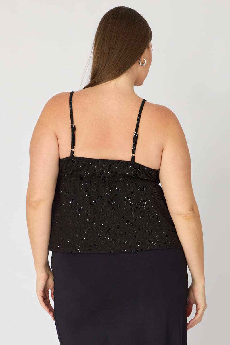 Black Babydoll Cami Top Textured Shimmer for YouandAll Fashion
