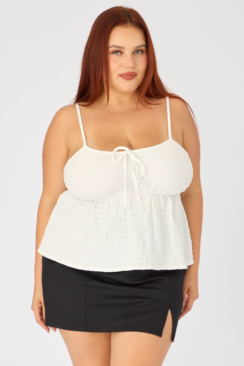 White Babydoll Cami Top Textured Shimmer for YouandAll Fashion