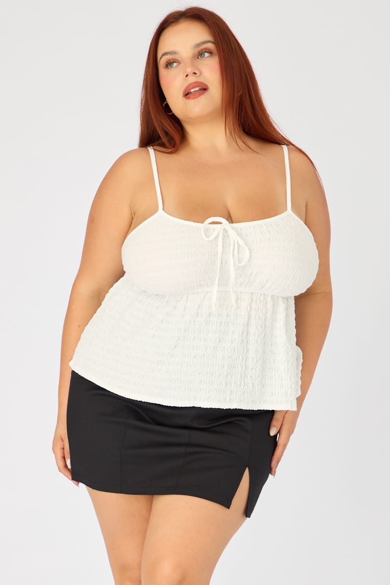 White Babydoll Cami Top Textured Shimmer for YouandAll Fashion
