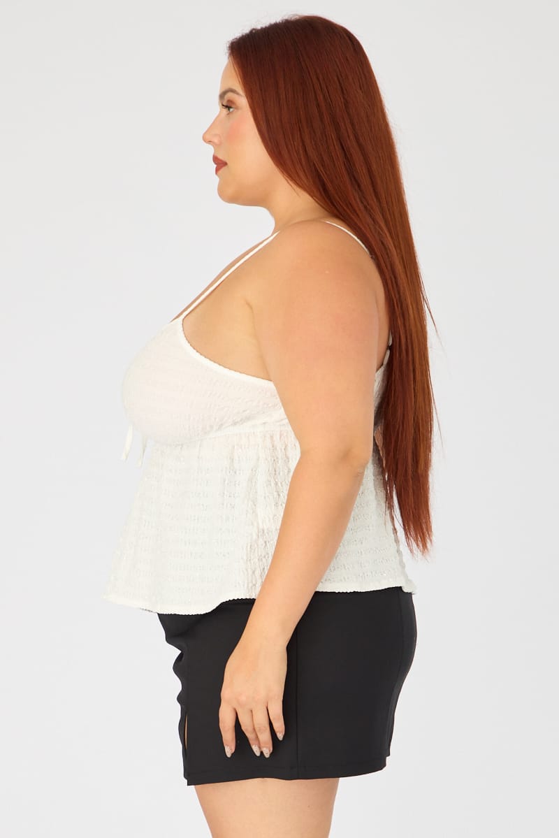 White Babydoll Cami Top Textured Shimmer for YouandAll Fashion