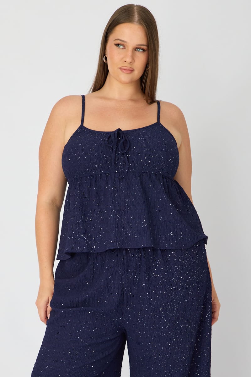 Blue Babydoll Cami Top Textured Shimmer for YouandAll Fashion