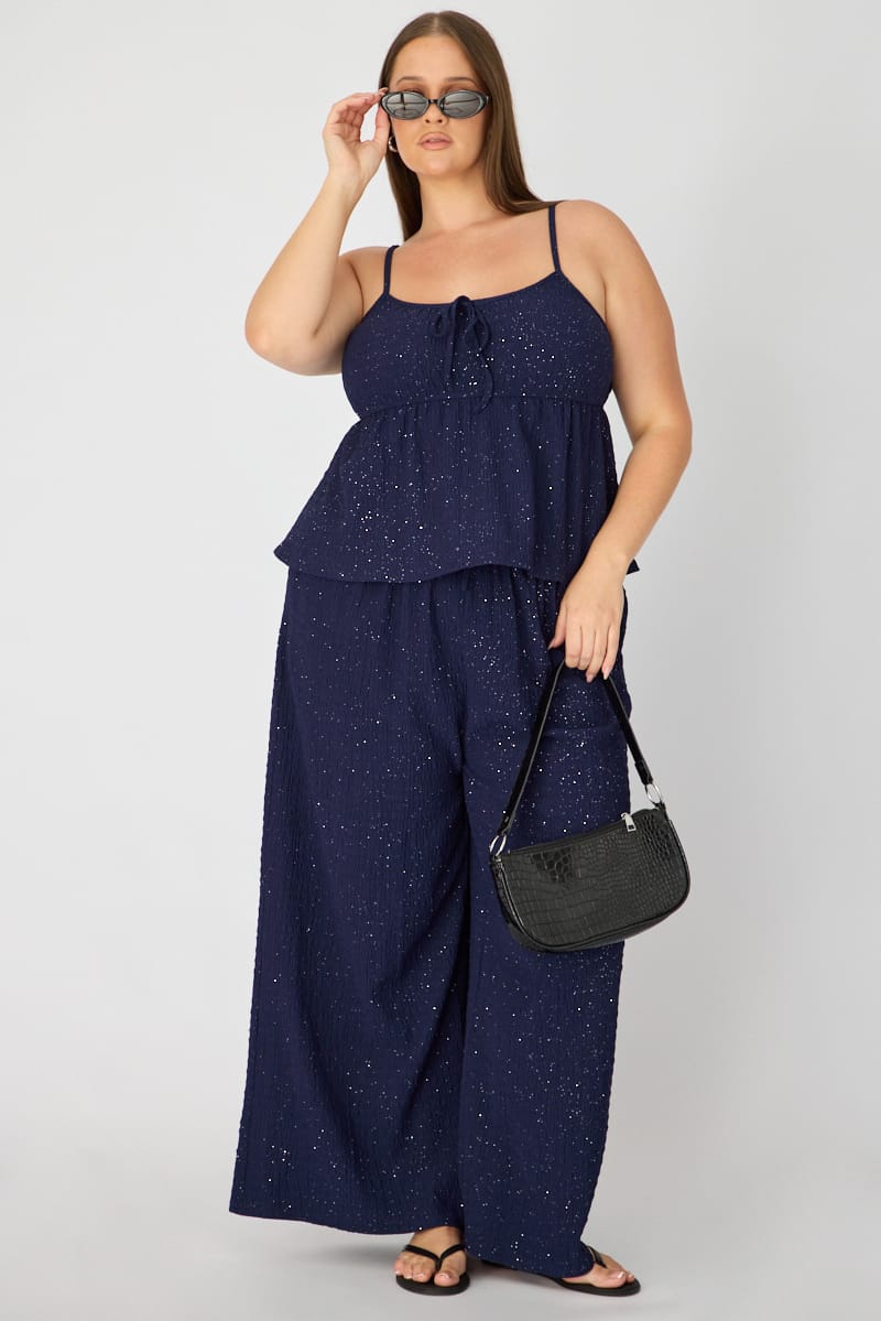 Blue Babydoll Cami Top Textured Shimmer for YouandAll Fashion