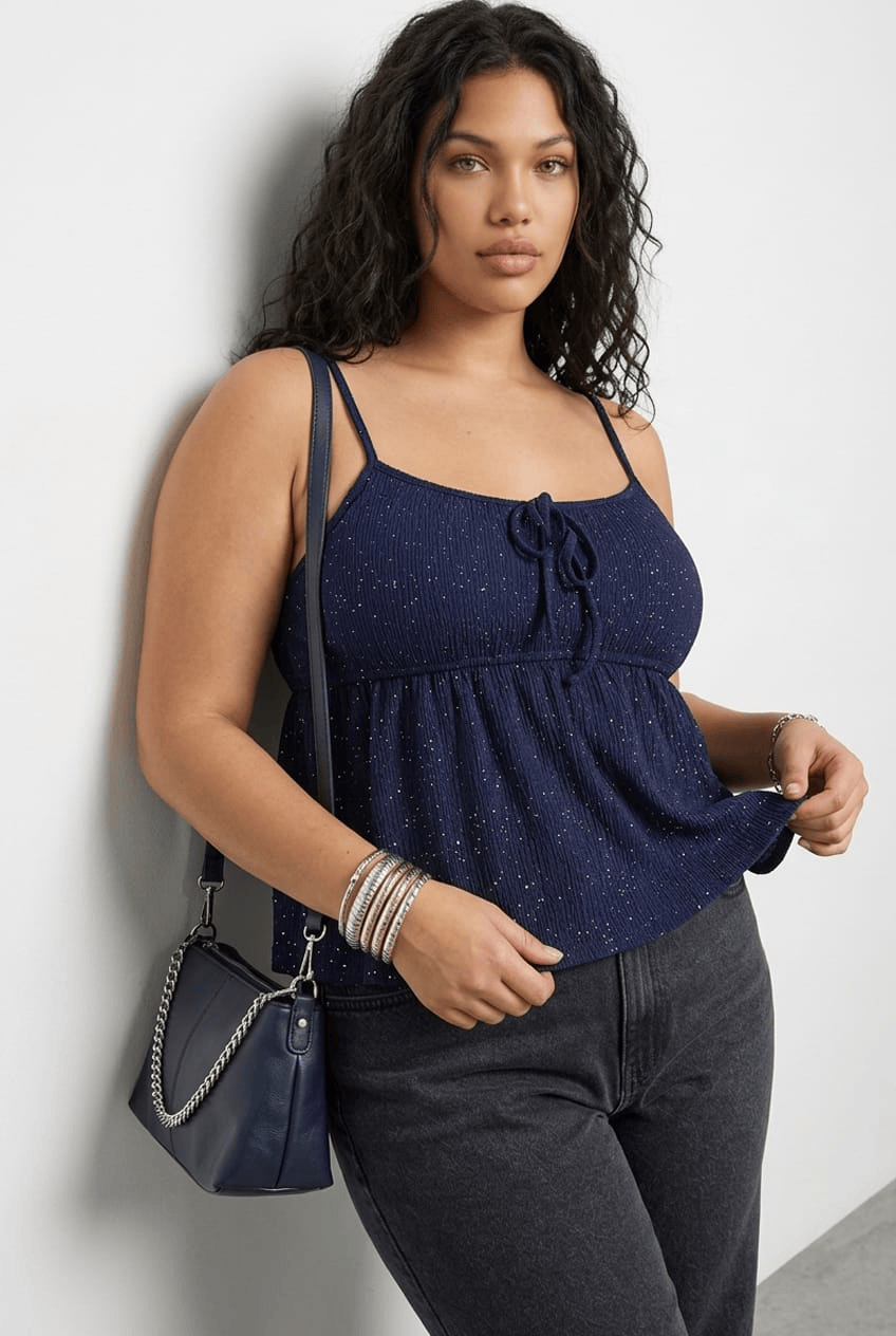 Blue Babydoll Cami Top Textured Shimmer