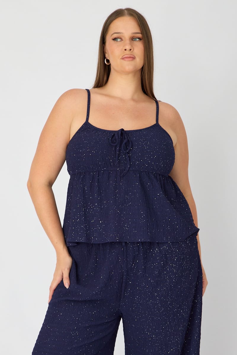 Blue Babydoll Cami Top Textured Shimmer for YouandAll Fashion