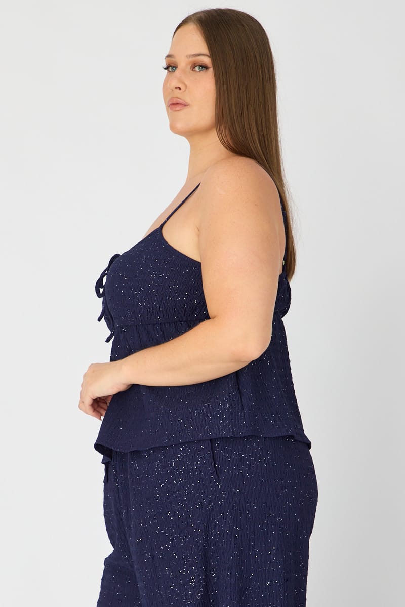 Blue Babydoll Cami Top Textured Shimmer for YouandAll Fashion