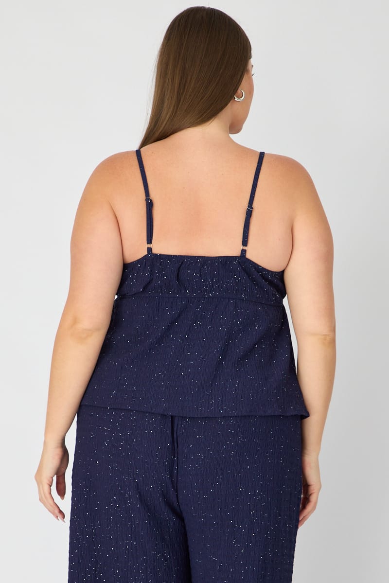 Blue Babydoll Cami Top Textured Shimmer for YouandAll Fashion