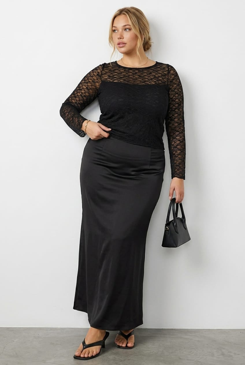 Black Lace Top Long Sleeve