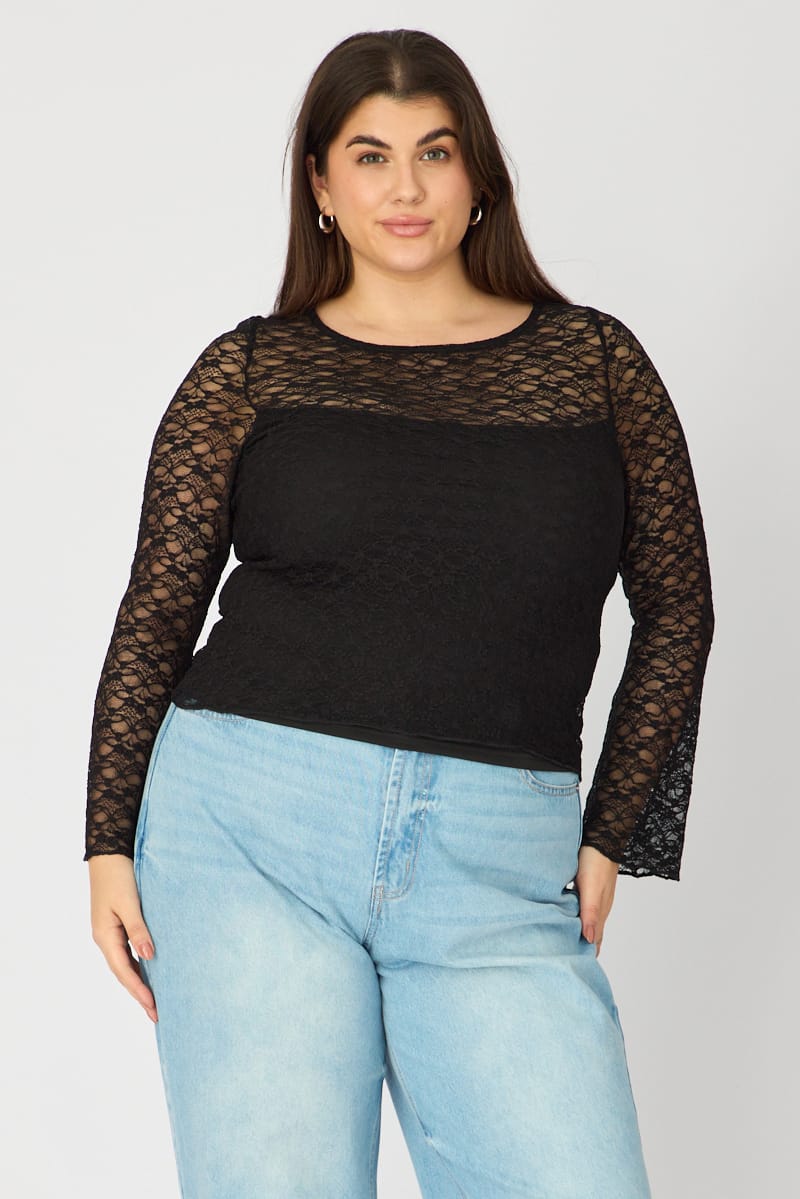 Black Lace Top Long Sleeve for YouandAll Fashion