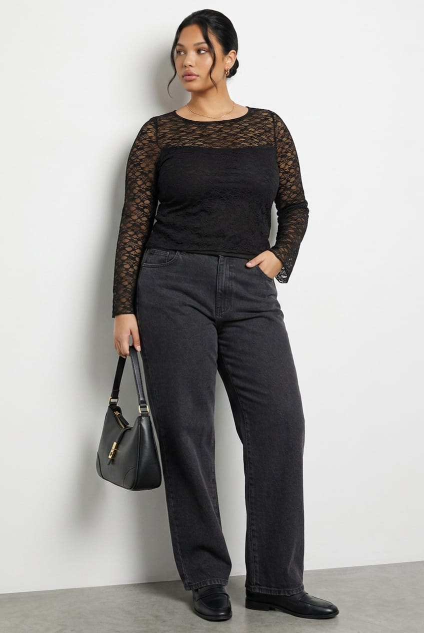 Black Lace Top Long Sleeve for YouandAll Fashion