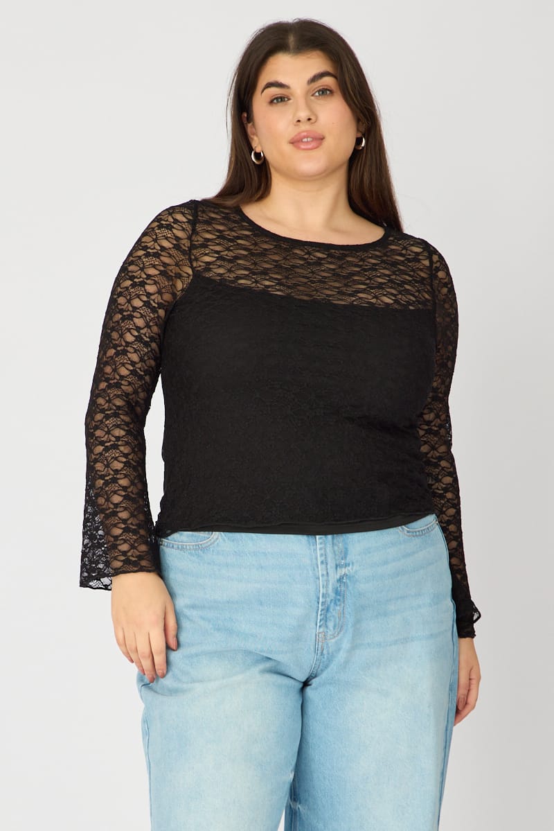 Black Lace Top Long Sleeve for YouandAll Fashion