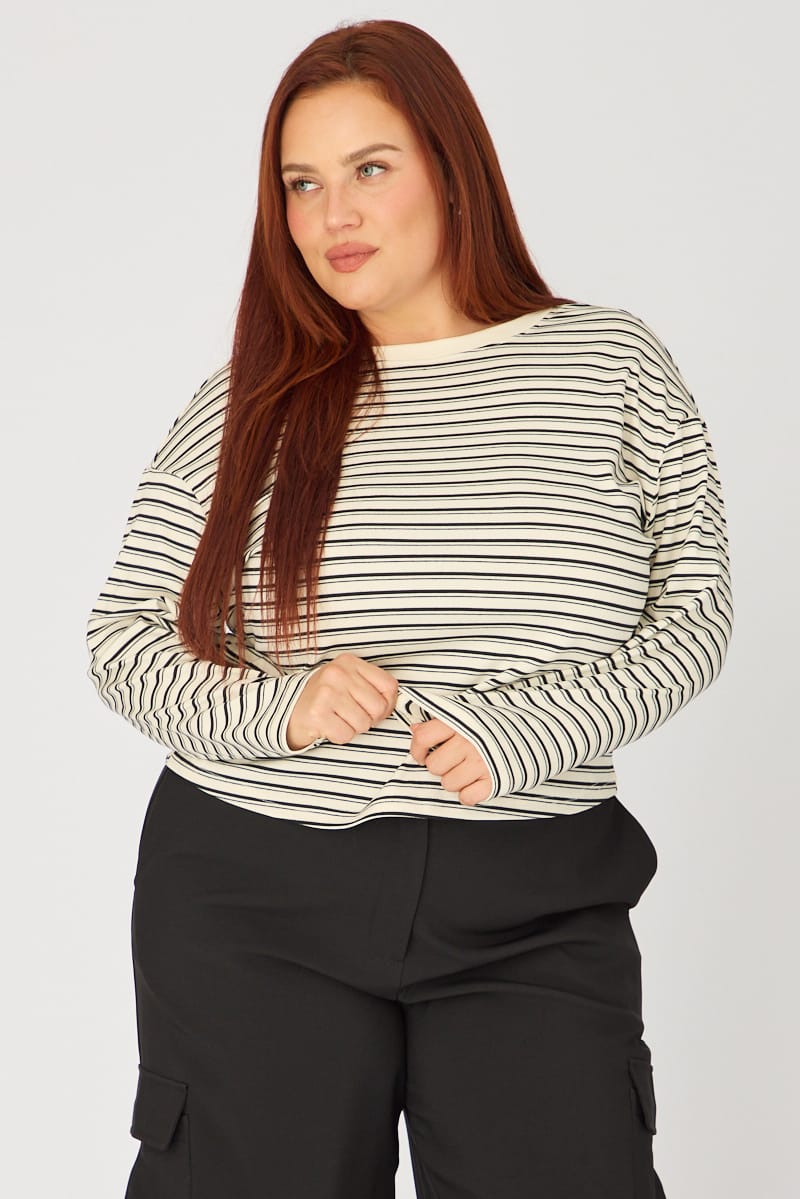 White Stripe T-shirt Long Sleeve for YouandAll Fashion