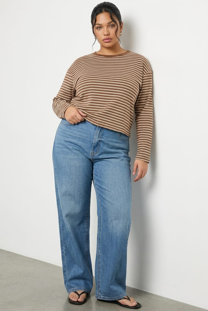 Brown Stripe T-shirt Long Sleeve for YouandAll Fashion
