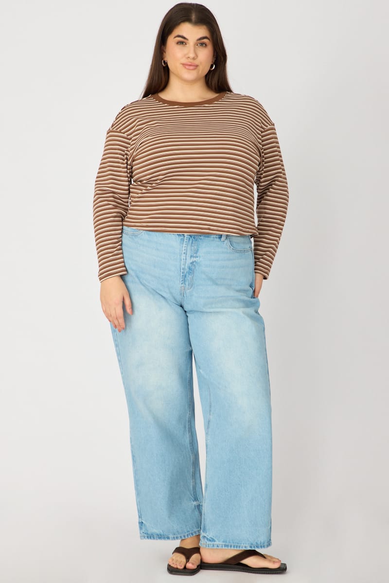 Brown Stripe T-shirt Long Sleeve for YouandAll Fashion