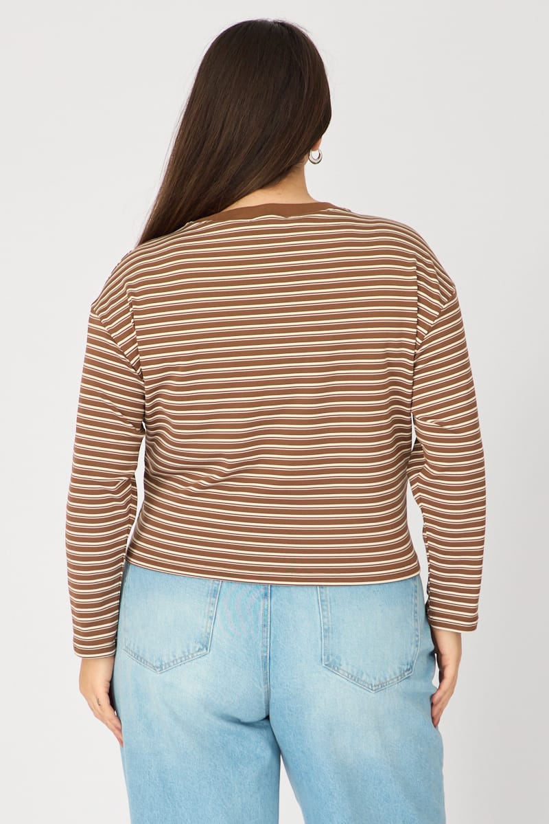 Brown Stripe T-shirt Long Sleeve for YouandAll Fashion
