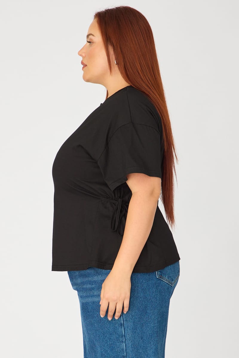 Black T-shirt Short Sleeve Side Tie for YouandAll Fashion