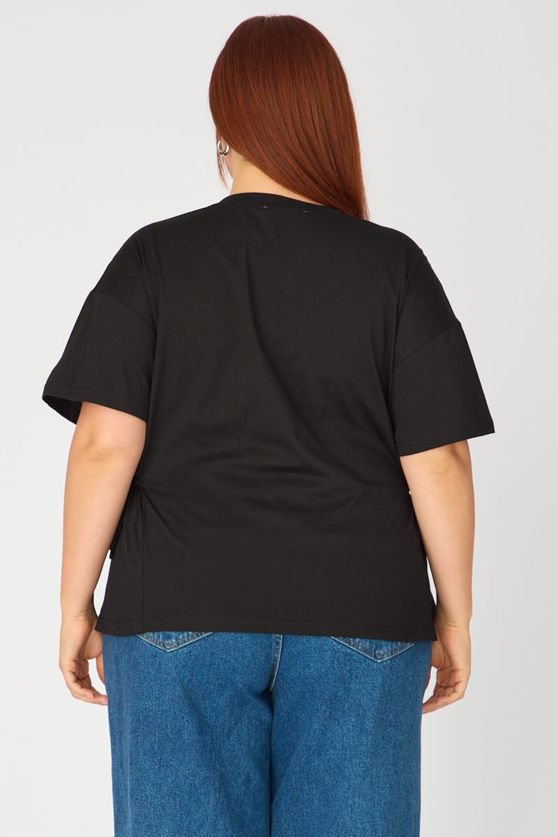 Black T-shirt Short Sleeve Side Tie for YouandAll Fashion
