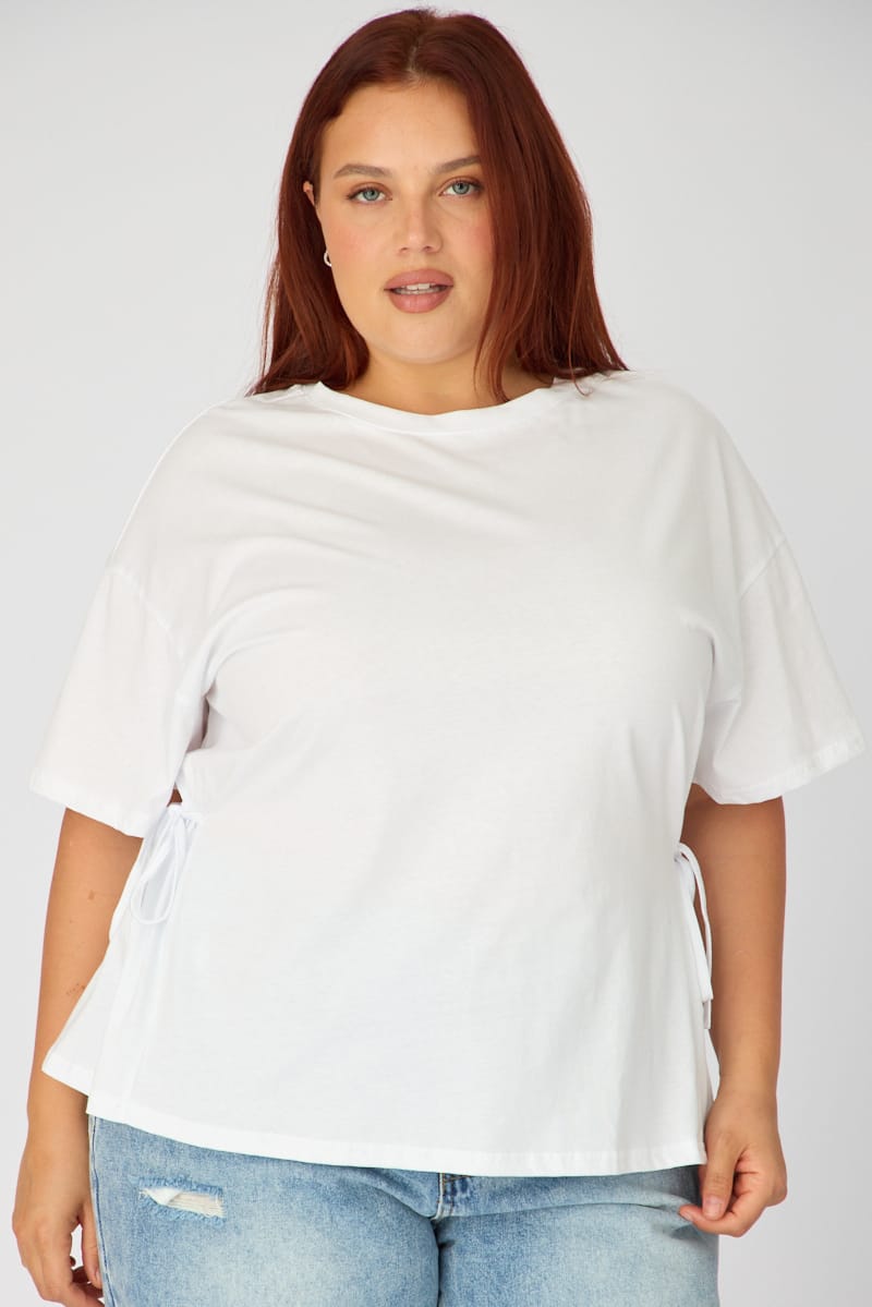 White T-shirt Short Sleeve Side Tie for YouandAll Fashion
