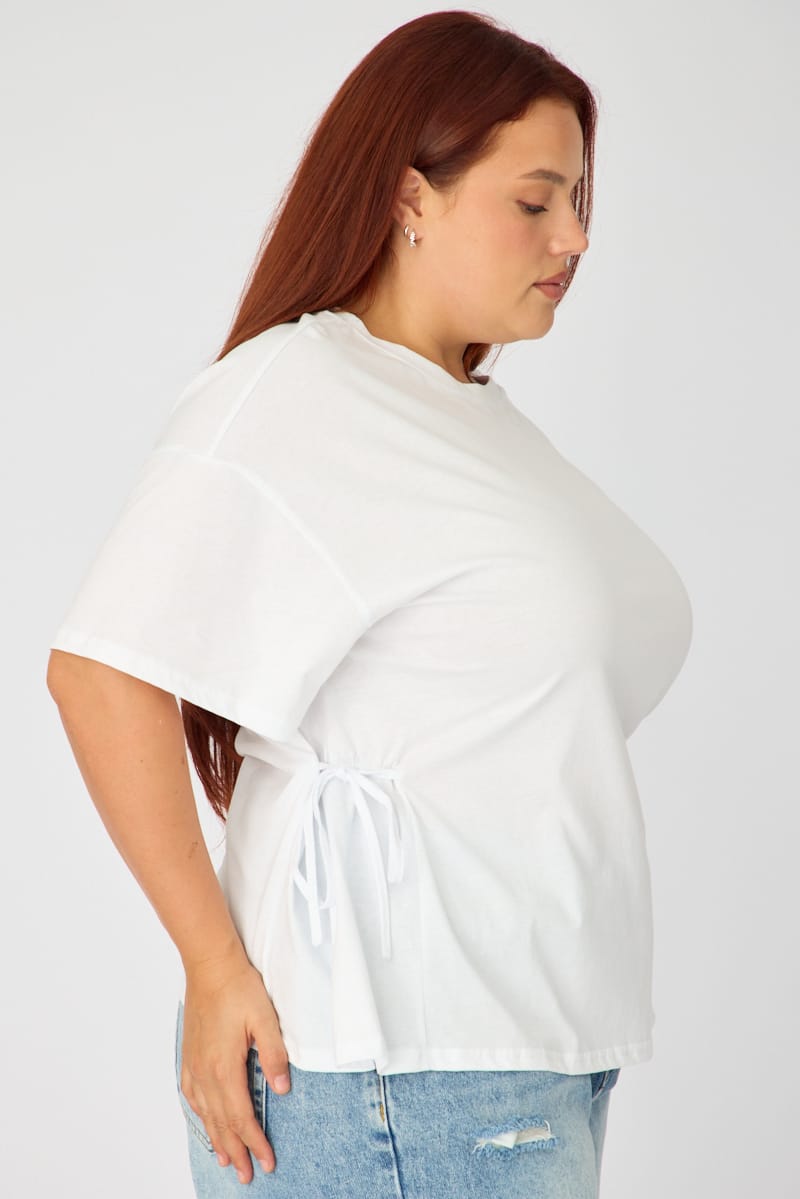 White T-shirt Short Sleeve Side Tie for YouandAll Fashion