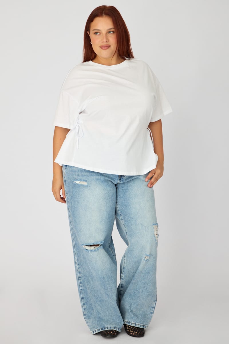 White T-shirt Short Sleeve Side Tie for YouandAll Fashion