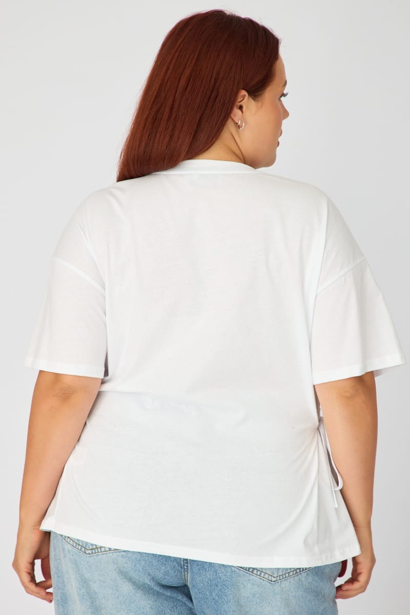 White T-shirt Short Sleeve Side Tie for YouandAll Fashion