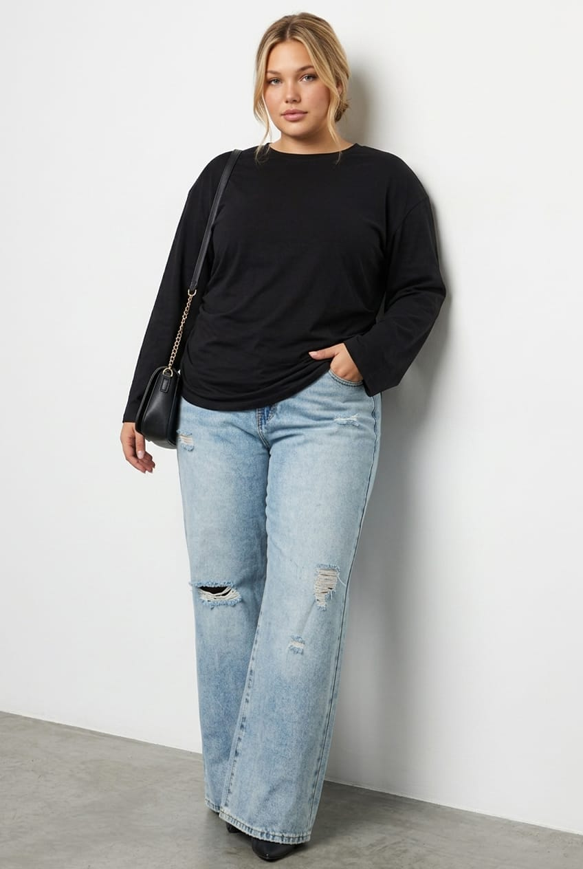 Black Bat Wing Top Long Sleeve Cinched Waist for YouandAll Fashion