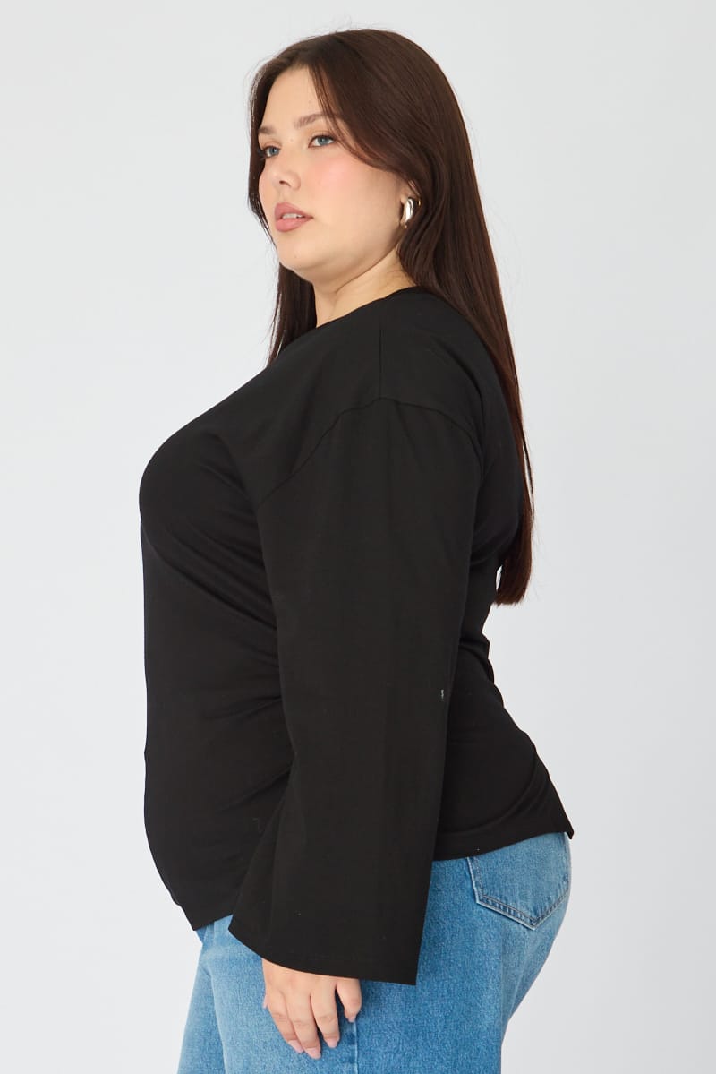 Black Bat Wing Top Long Sleeve Cinched Waist for YouandAll Fashion