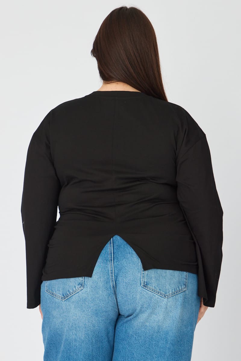 Black Bat Wing Top Long Sleeve Cinched Waist for YouandAll Fashion