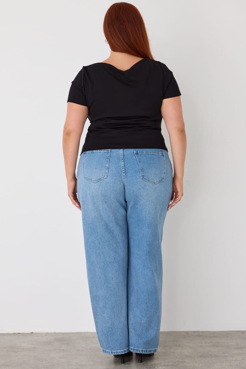 Black Asymmetric Hem Short Sleeve T-shirt for YouandAll Fashion
