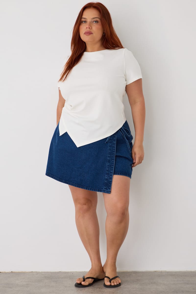 White Asymmetric Hem Short Sleeve T-shirt for YouandAll Fashion