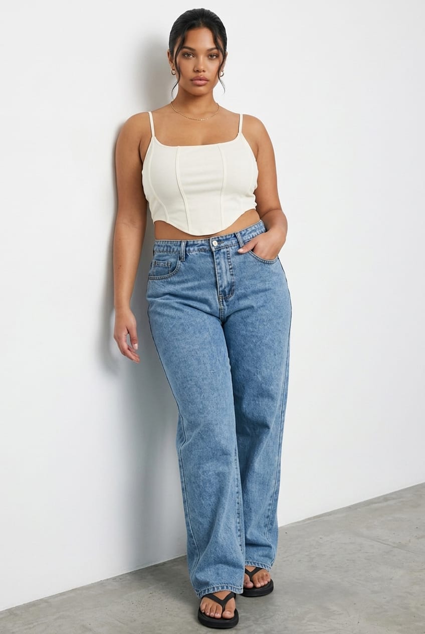 White Corset Top Shoestring Strap Rib Jersey