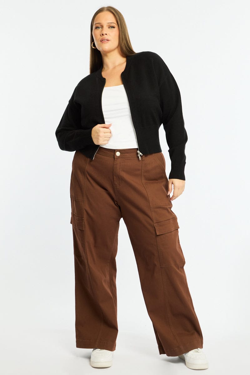 Black Zip Front Kint Jumper Long Sleeve for YouandAll Fashion
