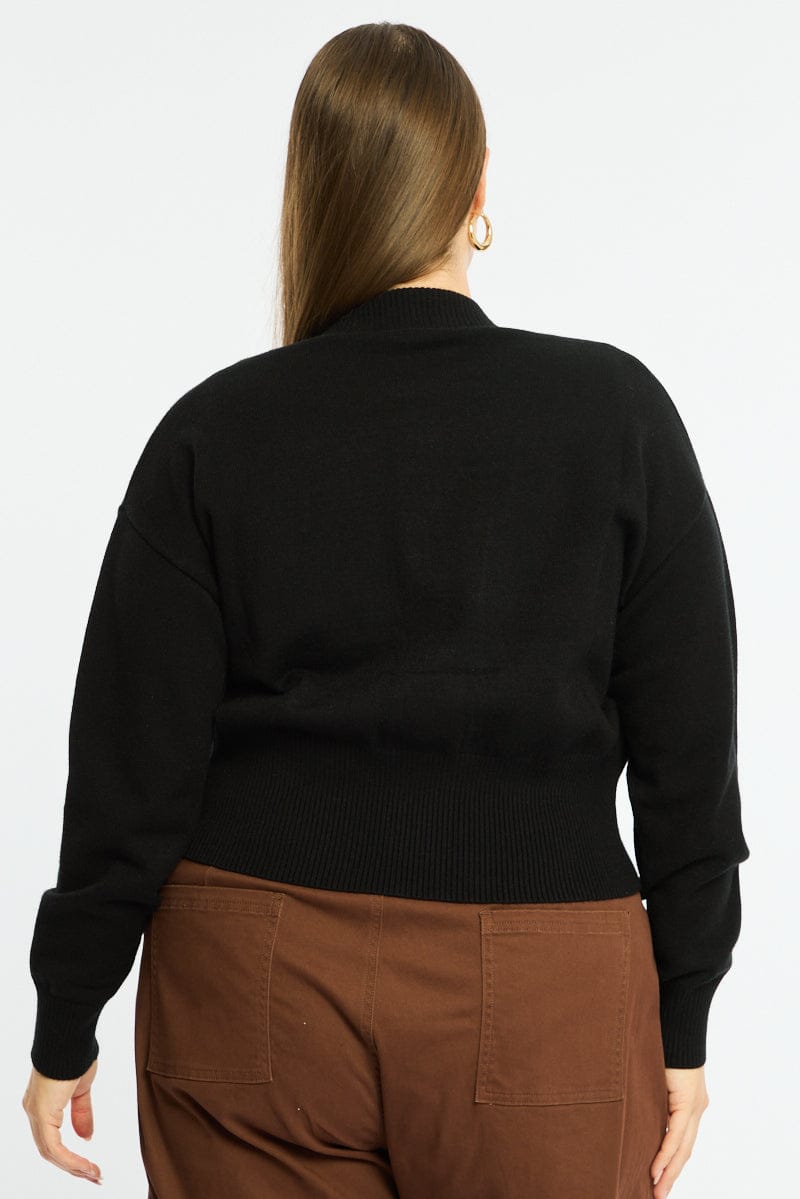 Black Zip Front Kint Jumper Long Sleeve for YouandAll Fashion